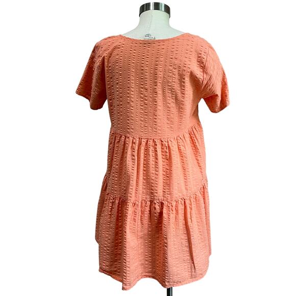 A New Day Coral Peach Waffle Knit Baby Doll Dress With Pockets Size Small - Picture 3 of 6
